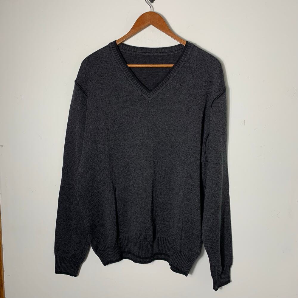 Mens Paul Fredrick Wool Blend V Neck Sweater Gray Size L EUC!